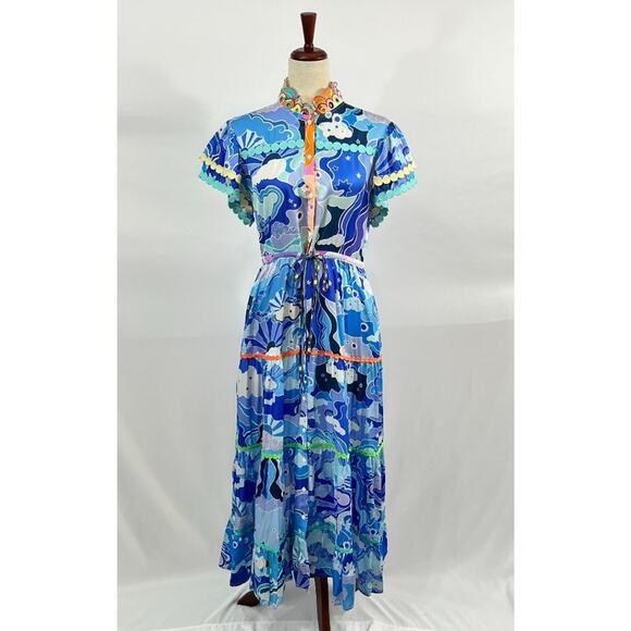 CELIAB Celia B Sz M Medium Blue Floral Adhara Midi Dress - Picture 2 of 12
